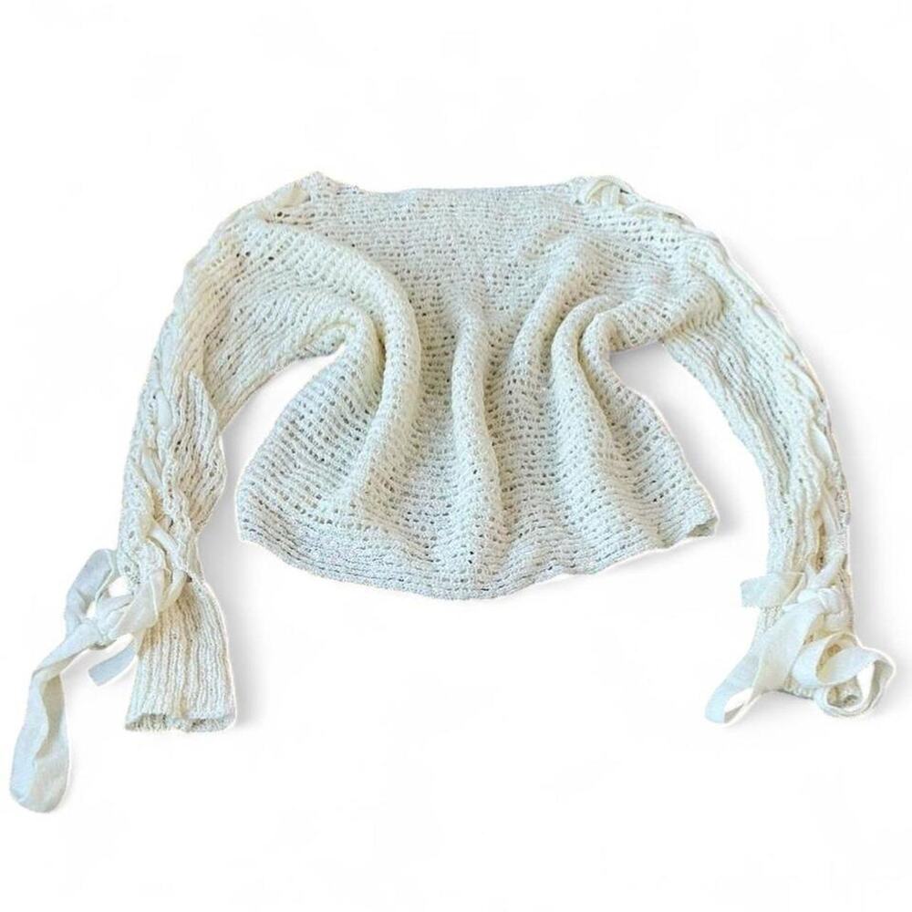 2000s Rewind Cream Crochet Sweater with Bow Sleeves – Size S - Picture 3 of 4